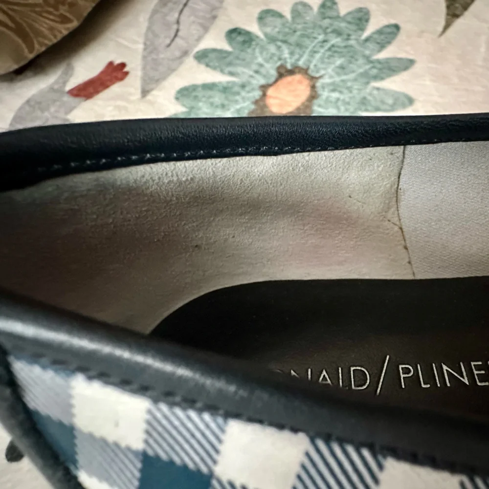 Donald Pliner Deedee Navy Gingham Slip On Calf Leather Loafers Flats Women 7.5 M
